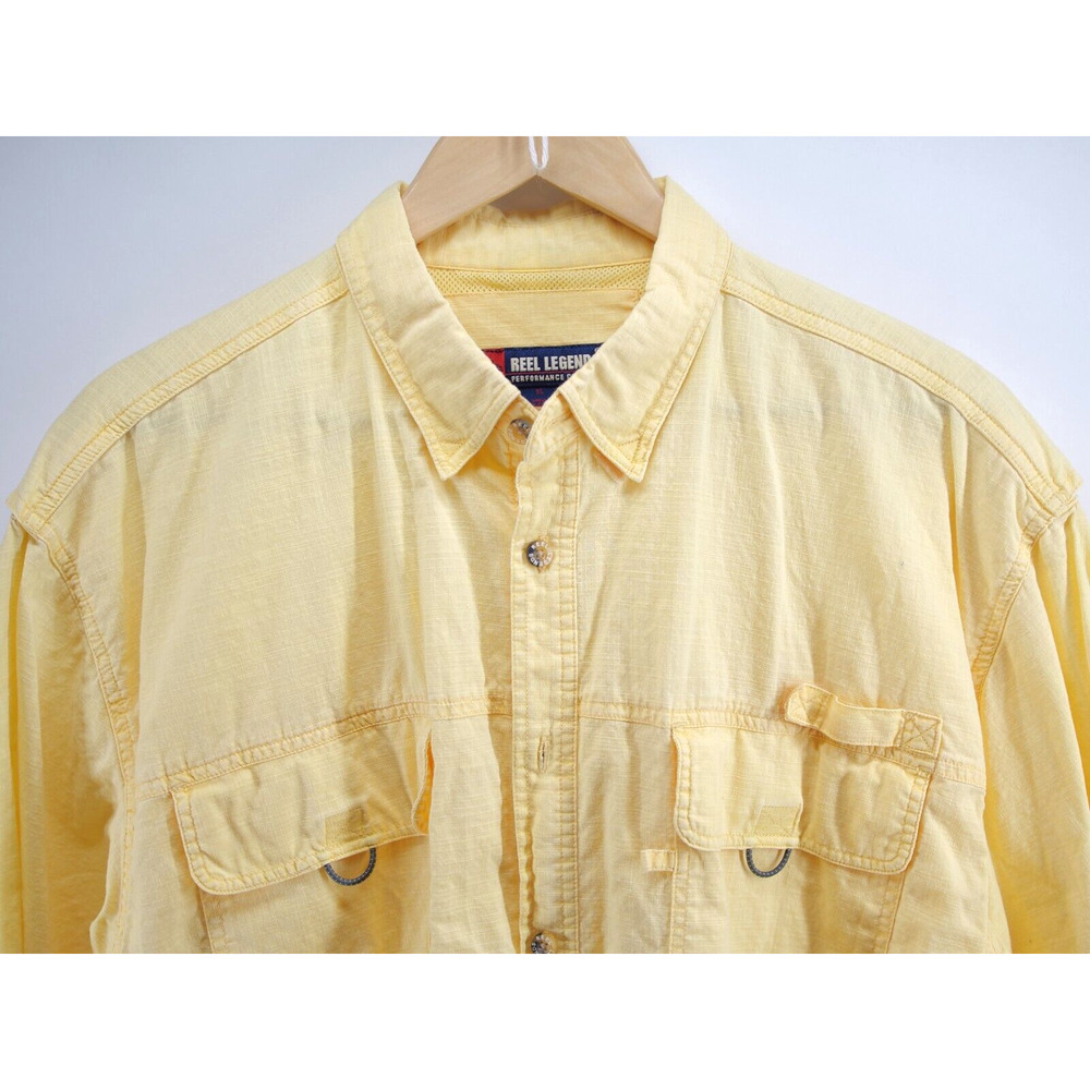 Reel Legends Shirt Mens XL Yellow Short Sleeve Button Up Cotton‎ Fishing